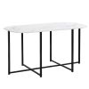 TOPMAX Modern 7-Piece Dining Table Set with Faux Marble Compact 55Inch Kitchen Table Set for 6, Black+White